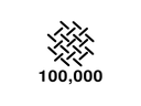 Stylised woven textile swatch with '100,000' rub test score text on a transparent background