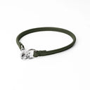 An OLIVE GREEN handcrafted, fine leather house collar for dogs - a loose, leather dog collar for dog ID tags that can be worn at home to keep a tag on the dog.