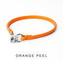 Bespoke Orange Leather ID Tag Collar with a silver coloured clasp, also known as a House Collar on a white back drop.
