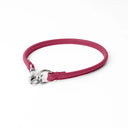 A RASPBERRY PINK handcrafted, fine leather house collar for dogs - a loose, leather dog collar for dog ID tags that can be worn at home to keep a tag on the dog.