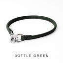 Bespoke Dark Green Leather ID Tag Collar with a silver coloured clasp, also known as a House Collar on a white back drop.
