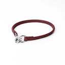 A BURGUNDY handcrafted, fine leather house collar for dogs - a loose, leather dog collar for dog ID tags that can be worn at home to keep a tag on the dog.