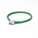 A BRIGHT GREEN handcrafted, fine leather house collar for dogs - a loose, leather dog collar for dog ID tags that can be worn at home to keep a tag on the dog.