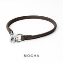 Bespoke Dark Brown Leather ID Tag Collar with a silver coloured clasp, also known as a House Collar on a white back drop.