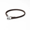 A DARK BROWN handcrafted, fine leather house collar for dogs - a loose, leather dog collar for dog ID tags that can be worn at home to keep a tag on the dog.