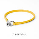 Bespoke Yellow Leather ID Tag Collar with a silver coloured clasp, also known as a House Collar on a white back drop.