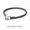Bespoke Grey Leather ID Tag Collar with a silver coloured clasp, also known as a House Collar on a white back drop.