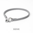 Bespoke Light Grey Leather ID Tag Collar with a silver coloured clasp, also known as a House Collar on a white back drop.