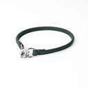 A DARK GREEN handcrafted, fine leather house collar for dogs - a loose, leather dog collar for dog ID tags that can be worn at home to keep a tag on the dog.