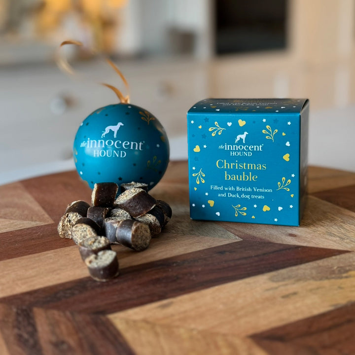 Dog Treat Christmas Bauble With Sliced Venison & Duck Sausages