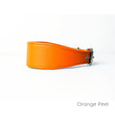 Picture of a handmade to order calf leather Greyhound Collar in Orange Peel.