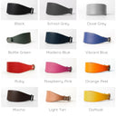 a picture showing the 12 calf leather colours the Greyhound collars can be ordered in.