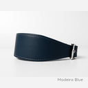 Picture of a handmade to order calf leather Greyhound Collar in Madeira Blue.