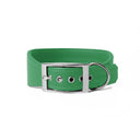 A BRIGHT GREEN Leather Greyhound & Lurcher Whippet Dog collar made to fit any sighthounds and long dog breeds with a wide front that tapers to the back for comfort and safety. The Leather Greyhound Collar is made-to-order in England from fine Italian Calf Leather for a dog collar made to last. 