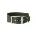 A DARK OLIVE GREEN Leather Greyhound & Lurcher Whippet Dog collar made to fit any sighthounds and long dog breeds with a wide front that tapers to the back for comfort and safety. The Leather Greyhound Collar is made-to-order in England from fine Italian Calf Leather for a dog collar made to last. 