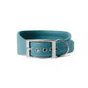 A TEAL Leather Greyhound & Lurcher Whippet Dog collar made to fit any sighthounds and long dog breeds with a wide front that tapers to the back for comfort and safety. The Leather Greyhound Collar is made-to-order in England from fine Italian Calf Leather for a dog collar made to last. 