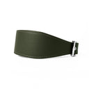 A DARK OLIVE GREEN Leather Greyhound & Lurcher Whippet Dog collar made to fit any sighthounds and long dog breeds with a wide front that tapers to the back for comfort and safety. The Leather Greyhound Collar is made-to-order in England from fine Italian Calf Leather for a dog collar made to last. 