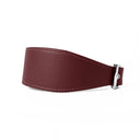 A BURGUNDY Leather Greyhound & Lurcher Whippet Dog collar made to fit any sighthounds and long dog breeds with a wide front that tapers to the back for comfort and safety. The Leather Greyhound Collar is made-to-order in England from fine Italian Calf Leather for a dog collar made to last. 