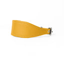 A BRIGHT YELLOW Leather Italian Greyhound Dog Collar, with a sighthound collar cut where the front is wider than the back. The Italian Greyhound Collar is handcrafted in England and made to last from fine Italian Calf Leather available in eighteen colours.