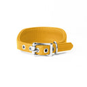 A BRIGHT YELLOW Leather Italian Greyhound Dog Collar, with a sighthound collar cut where the front is wider than the back. The Italian Greyhound Collar is handcrafted in England and made to last from fine Italian Calf Leather available in eighteen colours.