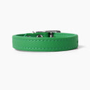A BRIGHT GREEN handcrafted leather puppy dog collar, made to order for the perfect fit for any puppy dog.