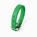 A BRIGHT GREEN handcrafted leather puppy dog collar, made to order for the perfect fit for any puppy dog.