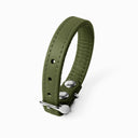 An OLIVE GREEN handcrafted leather puppy dog collar, made to order for the perfect fit for any puppy dog.