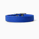 A  BRIGHT BLUE handcrafted leather puppy dog collar, made to order for the perfect fit for any puppy dog.