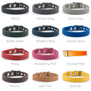 Picture of the 12 calf leather colours the Classic Puppy Collars can be ordered in.