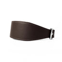A DARK BROWN leather Whippet dog collar with silver coloured buckle, a sighthound collar cut that is wider at the front than at the back, the Whippet Dog Collar is made-to-order in England from fine Italian Calf Leather for a dog collar that is made to last. 