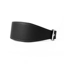 A black leather Whippet dog collar with silver coloured buckle, a sighthound collar cut that is wider at the front than at the back, The Whippet Dog Collar is made-to-order in England from fine Italian Calf Leather for a dog collar that is made to last. 