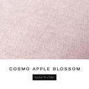 A fabric colour swatch of Cosmo, a premium upholstery-quality fabric used for Charley Chau's luxury donut dog beds, shown in pale apple-blossom pink, with the text 'COSMO APPLE BLOSSOM' and a black 'Styled To Order' label below on a white background.