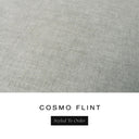 A fabric colour swatch of Cosmo, a premium upholstery-quality fabric used for Charley Chau's luxury donut dog beds, shown in pale flint grey-green, with the text 'COSMO FLINT' and a black 'Styled To Order' label below on a white background.