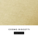 A fabric colour swatch of Cosmo, a premium upholstery-quality fabric used for Charley Chau's luxury donut dog beds, shown in pale golden beige, with the text 'COSMO BISCOTTI' and a black 'Styled To Order' label below on a white background.