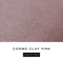 A fabric colour swatch of Cosmo, a premium upholstery-quality fabric used for Charley Chau's luxury donut dog beds, shown in dusty clay pink, with the text 'COSMO CLAY PINK' and a black 'Styled To Order' label below on a white background.