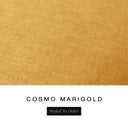 A fabric colour swatch of Cosmo, a premium upholstery-quality fabric used for Charley Chau's luxury donut dog beds, shown in warm golden marigold, with the text 'COSMO MARIGOLD' and a black 'Styled To Order' label below on a white background.