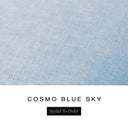 A fabric colour swatch of Cosmo, a premium upholstery-quality fabric used for Charley Chau's luxury donut dog beds, shown in soft sky blue, with the text 'COSMO BLUE SKY' and a black 'Styled To Order' label below on a white background.