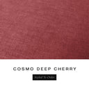 A fabric colour swatch of Cosmo, a premium upholstery-quality fabric used for Charley Chau's luxury donut dog beds, shown in deep cherry red, with the text 'COSMO DEEP CHERRY' and a black 'Styled To Order' label below on a white background.