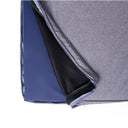 Close up shot of a luxury orthopaedic dog bed mattress with the grey cover partailly unzipped and folded back to show a dark blue anti-microbial waterproof mattress protector.