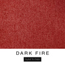 A close-up of the deep rust red machine washable dog bed fabric swatch used for Charley Chau spare dog bed covers for the bolster dog bed, with the text 'DARK FIRE' and 'Styled To Order' below.