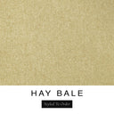 A close-up of the warm golden oat machine washable dog bed fabric swatch used for Charley Chau spare dog bed covers for the bolster dog bed, with the text 'HAY BALE' and 'Styled To Order' below.