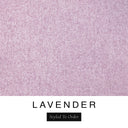 A close-up of the soft dusky pink-lilac machine washable dog bed fabric swatch used for Charley Chau spare dog bed covers for the bolster dog bed, with the text 'LAVENDER' and 'Styled To Order' below.