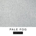 A close-up of the soft pale grey machine washable dog bed fabric swatch used for Charley Chau spare dog bed covers for the bolster dog bed, with the text 'PALE FOG' and 'Styled To Order' below.