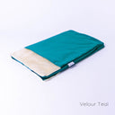 A spare Snuggle Bed / Burrow Bag Cover in the Classic Blanket Top style in Velour Teal taken on a white backdrop.