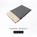 A folded spare dog bed cover to fit Charley Chau Snuggle Dog Beds and Dog Burrow Bags with dark grey outer cover in woven wool texture upholstery-quality Faroe and plush cream faux-fur lining on a white backdrop.