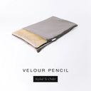 A folded spare dog bed cover to fit Charley Chau Snuggle Dog Beds and Dog Burrow Bags with charcoal grey outer cover in upholstery-quality Velour and plush cream faux-fur lining on a white backdrop.