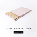 A folded spare dog bed cover to fit Charley Chau Snuggle Dog Beds and Dog Burrow Bags with palest pink outer cover in upholstery-quality Velour and plush cream faux-fur lining on a white backdrop.