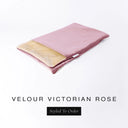A folded spare dog bed cover to fit Charley Chau Snuggle Dog Beds and Dog Burrow Bags with dusty rose pink outer cover in upholstery-quality Velour and plush cream faux-fur lining on a white backdrop.