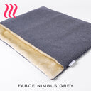 Charley Chau Dog Snuggle Bed and Dog Burrow Bag Spare Bed Cover in Grey  upholstery fabric with cream faux-fur lining on a white backdrop. 