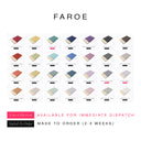 Collection of Faroe fabric swatches with color options on a white background.